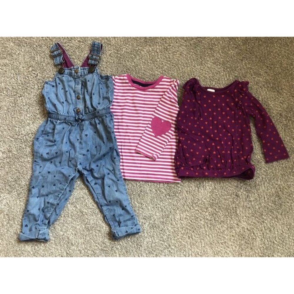 Chambray Hearts Overalls Set